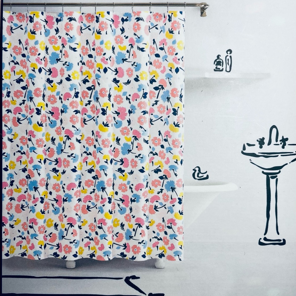 NEW ~ Kate Spade New York Gala Floral Shower Curtain 72” X 72” White Pink Blue